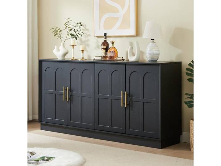 Buffet bas moderne 169 cm en MDF noir avec 4 portes rangement modulable pour salon et salle a manger ORVRYN