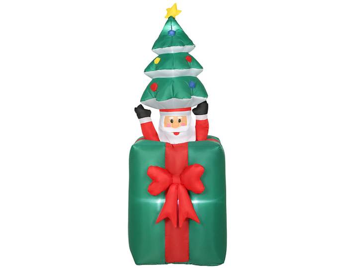 Outsunny Aufblasbarer Beweglicher Weihnachtsmann aus Geschenkbox mit Weihnachtsbaum, Mehrfarbig, Textil, 67x213x80 cm, Dekoration, Weihnachtsdekoration
