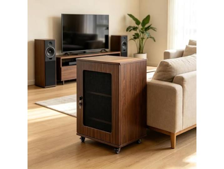 Stereo-Schrank, Audio-Rack mit Verstellbaren Regalen und Kabelorganizer Audio-Rack, Moderner Stereo-Schrank, Heim-Mediaständer, Verstellbare Regale