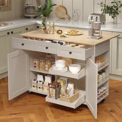 Garvee Rolling Kitchen Island with Drop-Leaf Top
