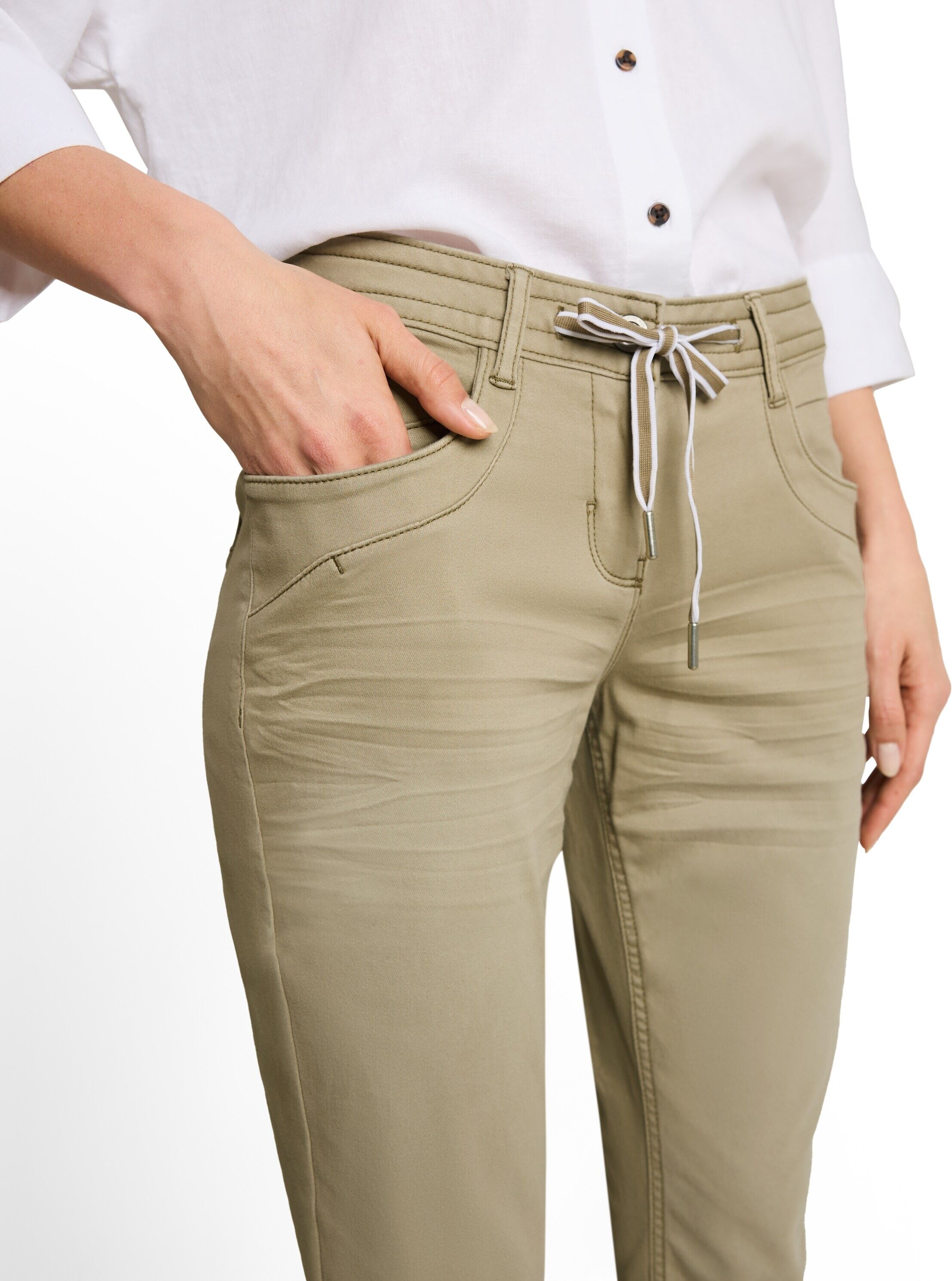 TOM TAILOR "TOM TAILOR Tapered" mit Bindeband am Bündchen silber olive 42, Länge 28