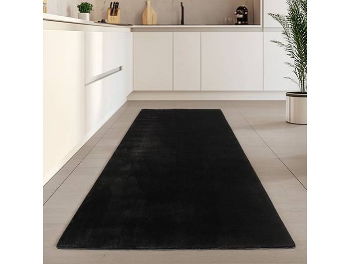 Carpetsale24 Tapis Runner Noir 80x250 cm Lavable Antidérapant et Doux tapis uni Salon et Chambre