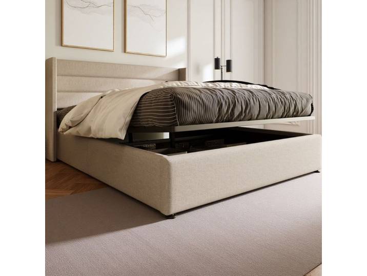 Lit coffre 160x200 lit 160x200 avec rangement litcoffre 160x200 coffre lit double lit 2 places lit adulte 160x200 avec sommier beige