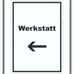HB-Druck Werkstatt Aufkleber mit Text Richtungspfeil links Handwerk Reparatur hochkant A4 (210x297mm)