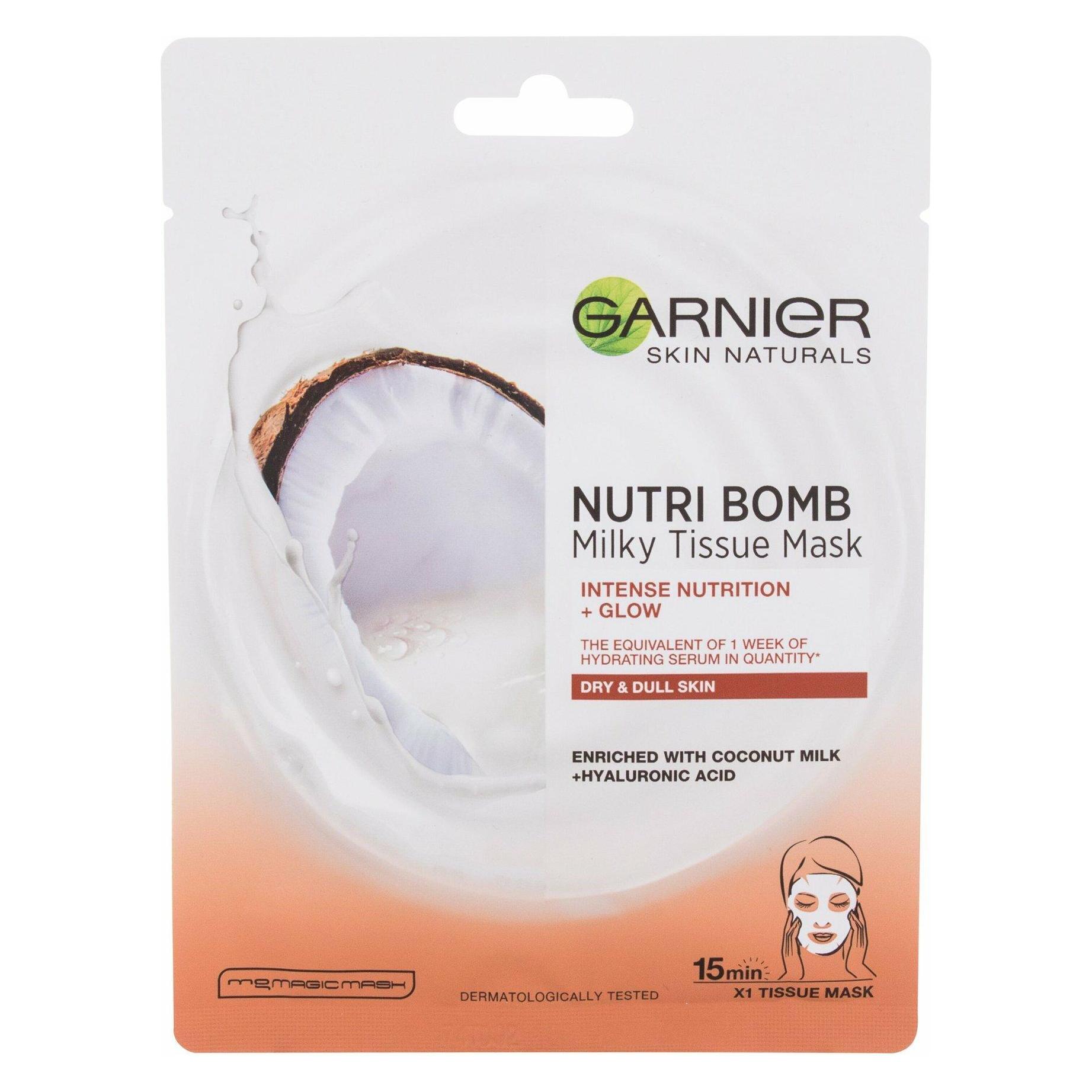 Garnier Skin Naturals Milky Tissue Mask - Textile Face Mask With Coconut Milk For Dry Skin (28 g) (118993)