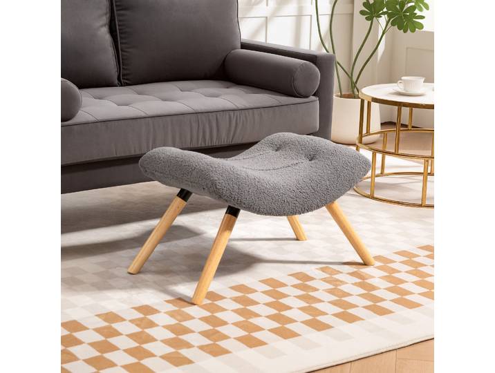 HOMCOM Repose-pieds Moderne Polaire Bois Gris Foncé