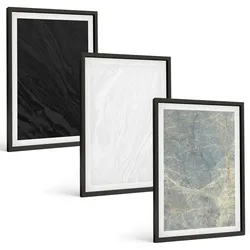 BILDER SET 3er Set - 40x60 cm Schwarzer Rahmen - Die Farben eleganter Steinstrukturen