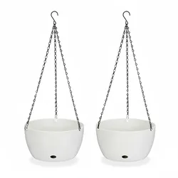 Relaxdays Blumenampel mit Wasserspeicher, 2er Set, HxD 67x28,5 cm, außen & innen, hängender Blumentopf, Kunststoff, weiß