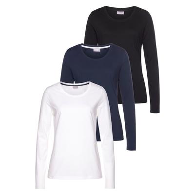 Langarmshirt EASTWIND, Damen, Gr. 44/46, bunt (schwarz, marine, weiß), Obermaterial: 95% Baumwolle, 5% Elasthan, Basic, Basic, Rundhals, Shirts Langarmshirt, Langarm, im Basic-Stil, Rundhalsausschnitt, aus Baumwolle, Topseller
