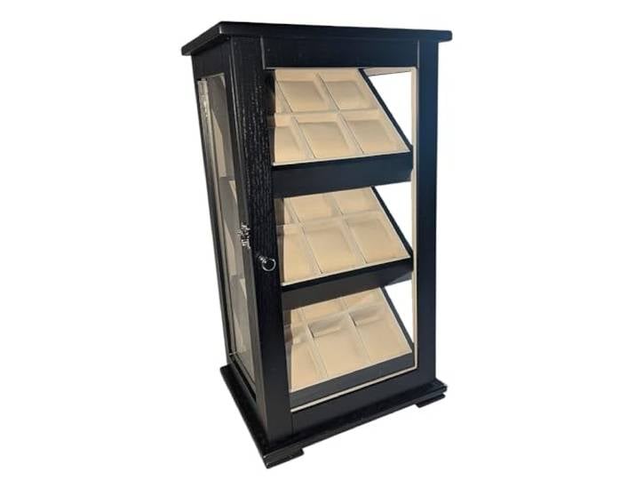 Uhrenvitrine in Echtholz mit Glasscheibe