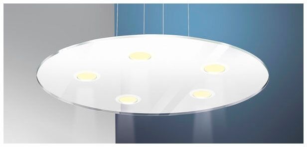 EVOTEC LED Pendelleuchte "SUN LED", Energieeffizienz: E, weiß (edelstahlfarben, weiß), 5, Ø 57cm, 1 Stk., Leuchten, Touch-Dimmer, Made in Germany, ESG-Sicherheitsglas, LED Pendelleuchte