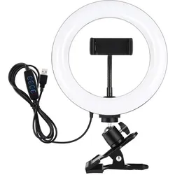Puluz 20 cm Ring Light for Vlogging with Monitor Clip, Phone Holder, and Color Temperature Adjus... (Ringlicht), Dauerlicht, Schwarz