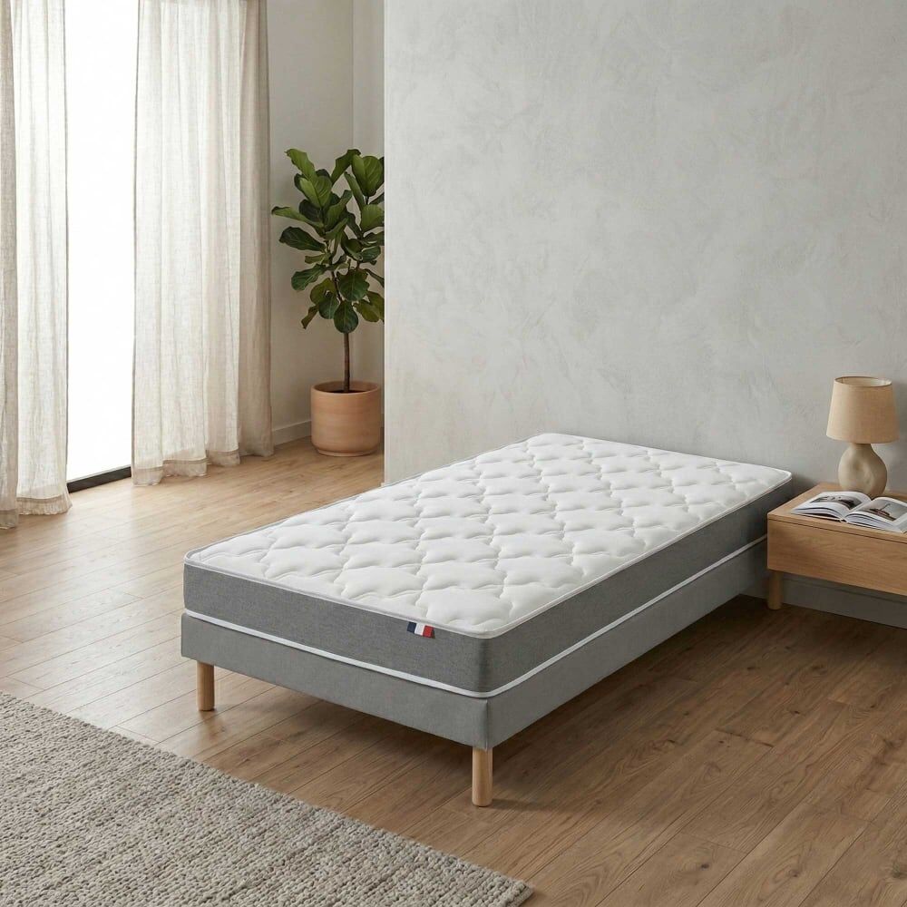 Idliterie Matelas mousse 25kg/m3 h16 sommier en kit 90x190 gris Gris 190x46x90cm