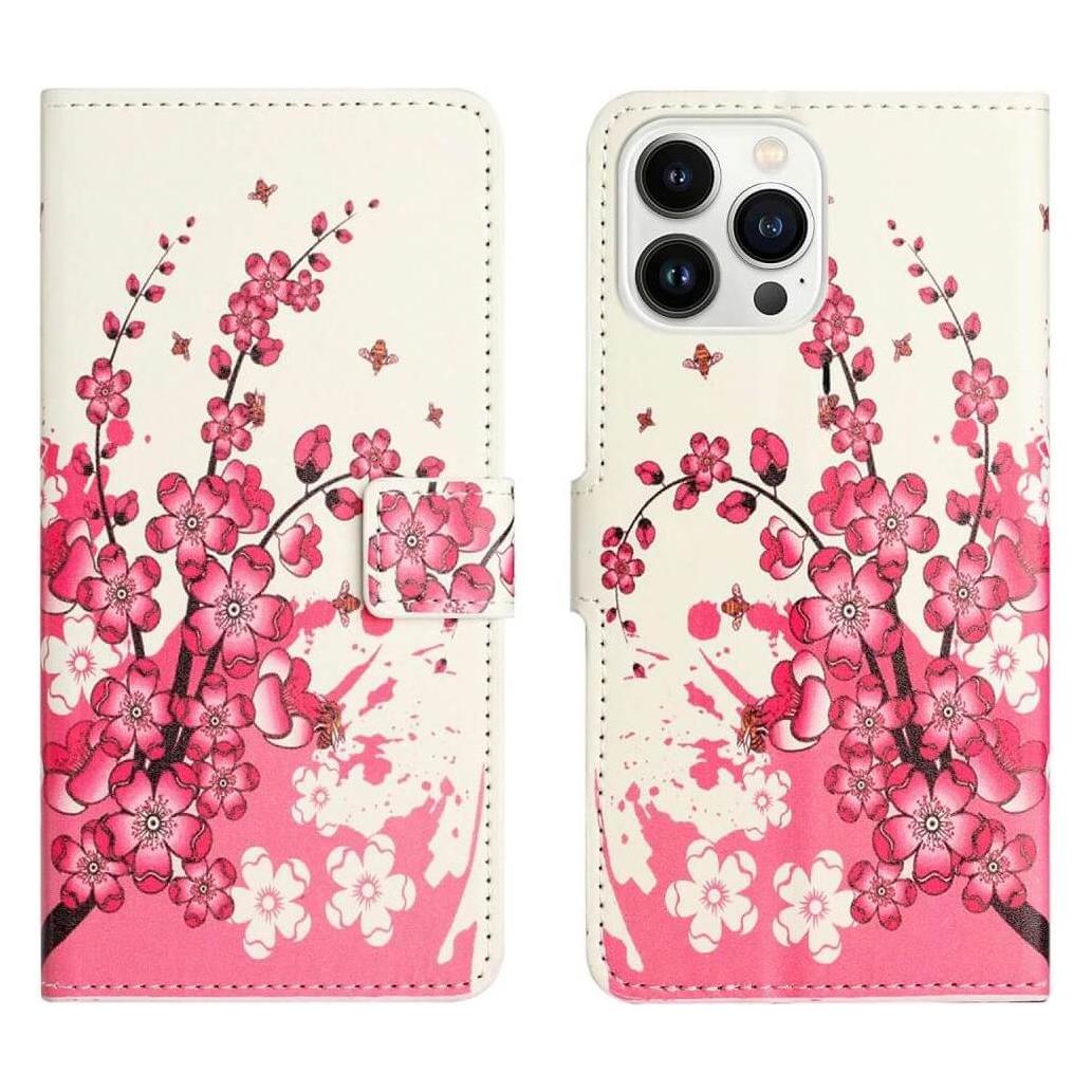 Cover-Discount iPhone 14 Pro - Leder Etui Hülle Pflaumen Blüte (Apple iPhone 14 Pro) (660107415I)