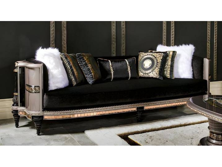 Xlmoebel Sofa Schwarzes Textil-Sofa von XLMOEBEL mit Holzrahmen, Sofa 3 Sitzer 1 Teile, Made in Europa