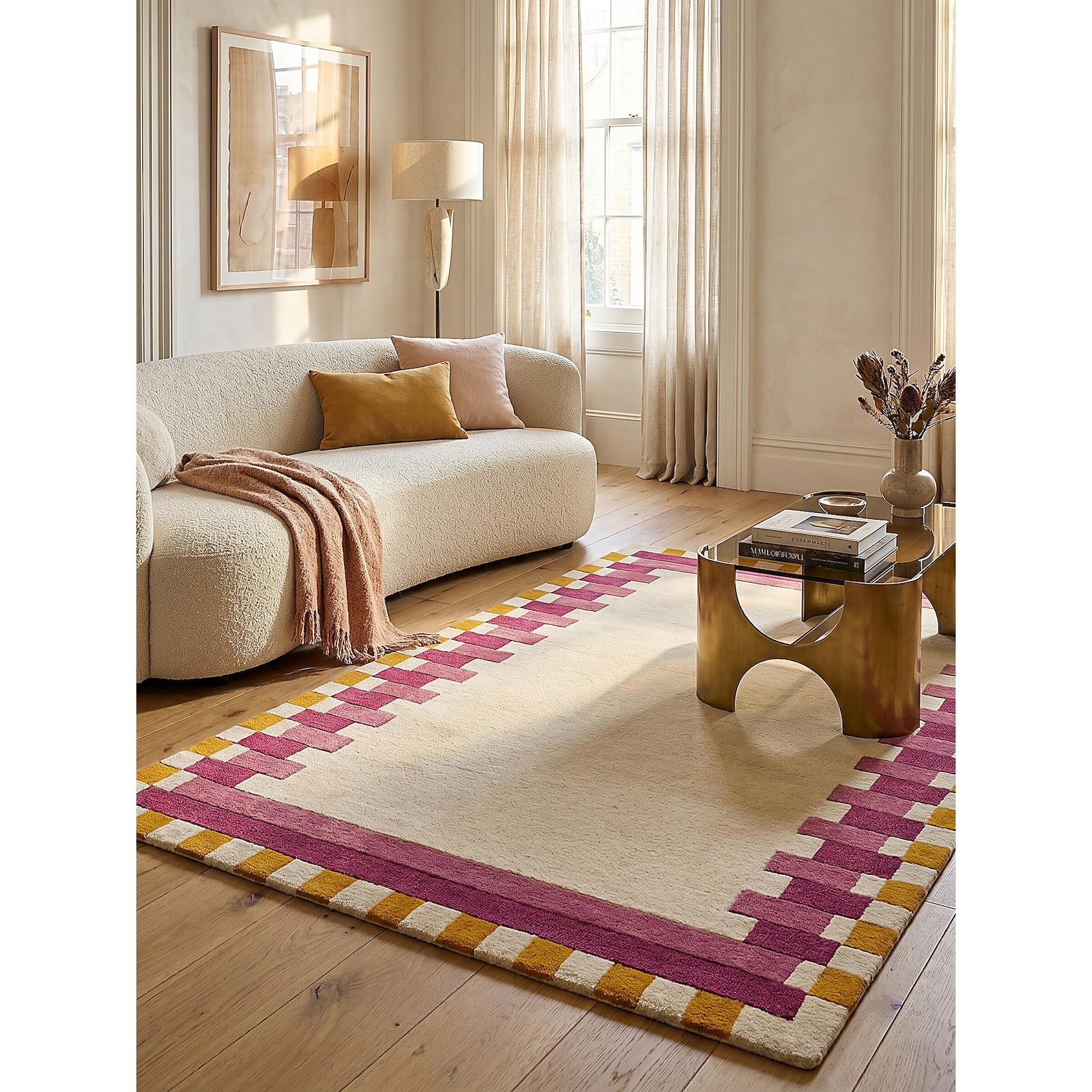 Wollteppich geometrisch Rosa-Gelb 120 x 170 cm - WENSUM Kadima