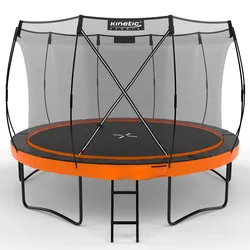 KINETIC SPORTS Trampolin Outdoor 'Ultimate Pro' Ø 244/305/366 cm, rundes Gartentrampolin mit Sicherheitsnetz, bis 120/150/160 kg   Sunset Orange Ø 366 cm
