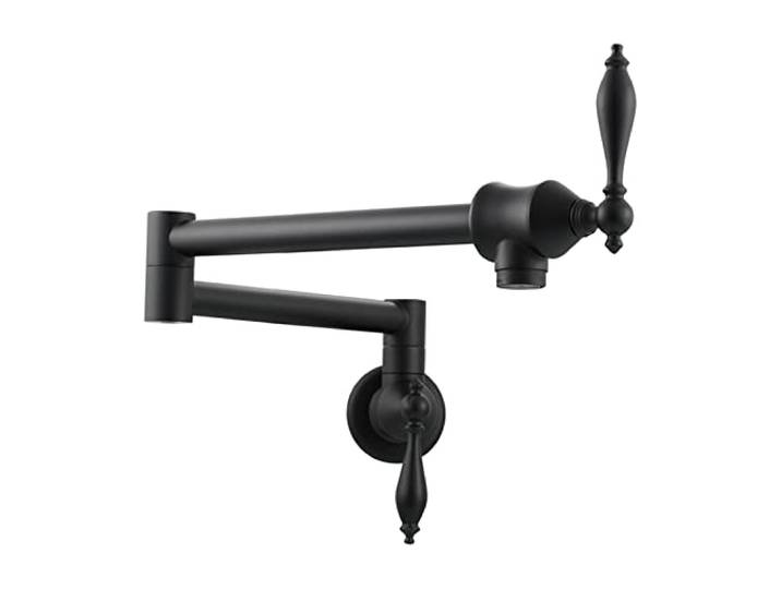 Drehhahn, Messing Topffüller Wasserhahn Faltbarer Küchenarmatur Doppelfunktionshahn mit 2 Griffen Wandmontage Nur kaltes Wasser(Black 1 Function)