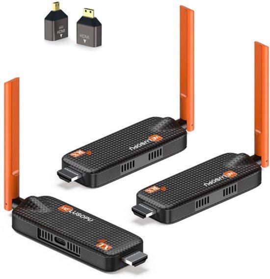 2026 Kabelloser HDMI-Sender und 2 Empfänger, bis zu 6 Empfänger, HDMI-Sender und -Empfänger, 5G/1080P kabelloser Verlängerung für Video und Audio, geeignet für Laptop, Kamera zur Verbindung mit Fernseher, Projektor oder Monitor - Reichweite bis zu 50 Meter (165 Fuß)