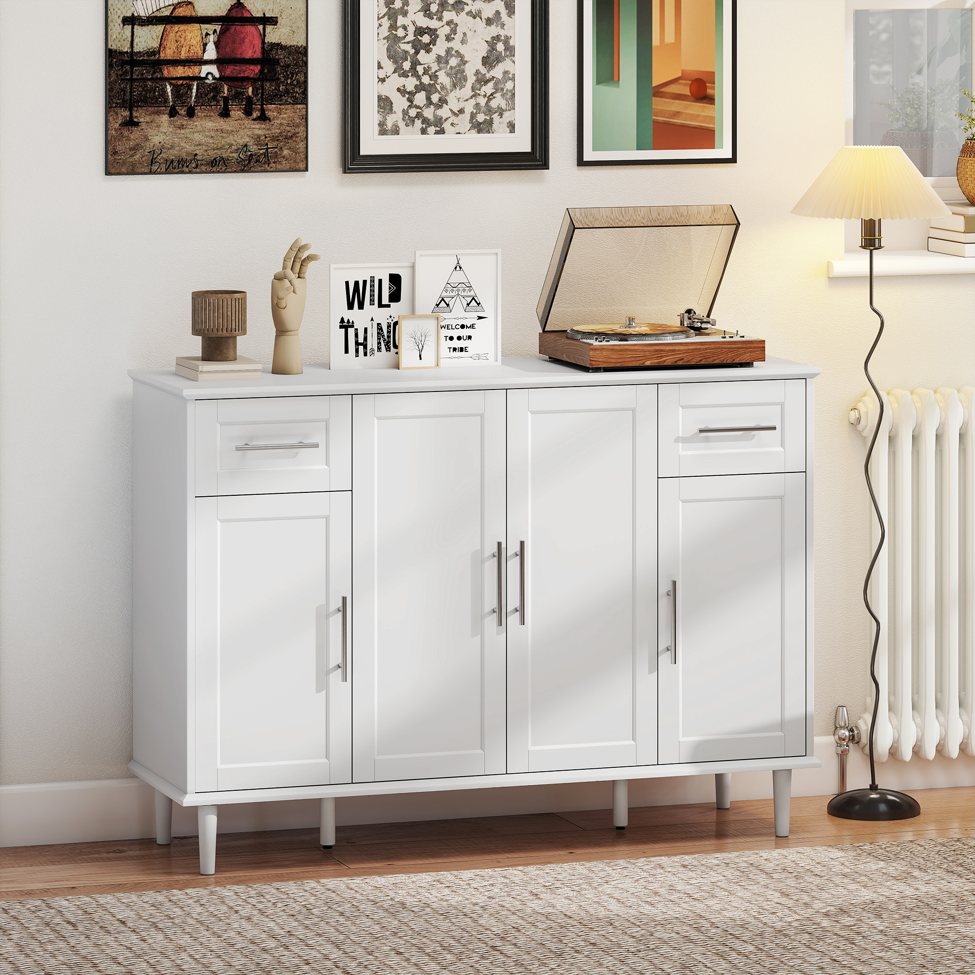 Homcom Credenza Buffet Elegante con 2 Cassetti e 3 Armadietti con Ripiani Regolabili, in Legno, 120x38x86 cm, Bianco   Aosom Italy