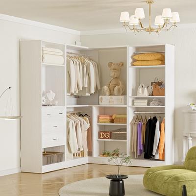 Rackcog Cimly Set of 3 Corner Closet System with Hanging Rods, Space-saving Closet Organizer with Mirror