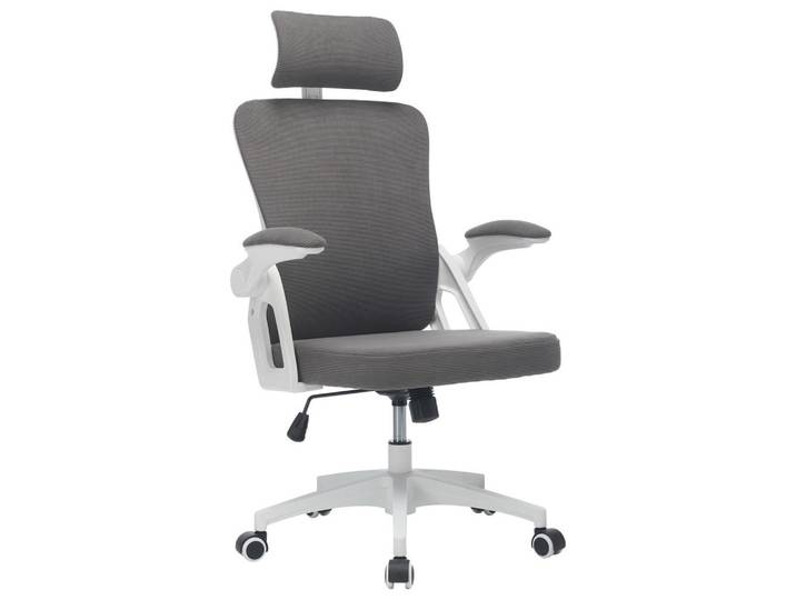 Okwish Drehstuhl 65/58/128 cm Grau aus Upholstered mit Netzrücken, verstellbar, 58x108x65 cm, Büromöbel, Bürostühle, Drehstühle