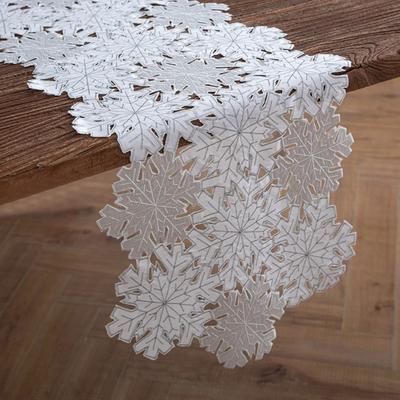 Manor Luxe "Shimmer Snowflake Embroidered Collection Cutwork Table Runner 15"" by 54"""