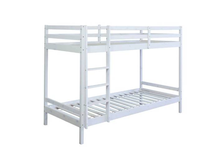 Lit enfant superpose en bois avec sommier a lattes 90x200 cm blanc LIT06097