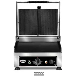 Kontaktgrill, elektro, oben gerillt und unten glatt, aus Gusseisen