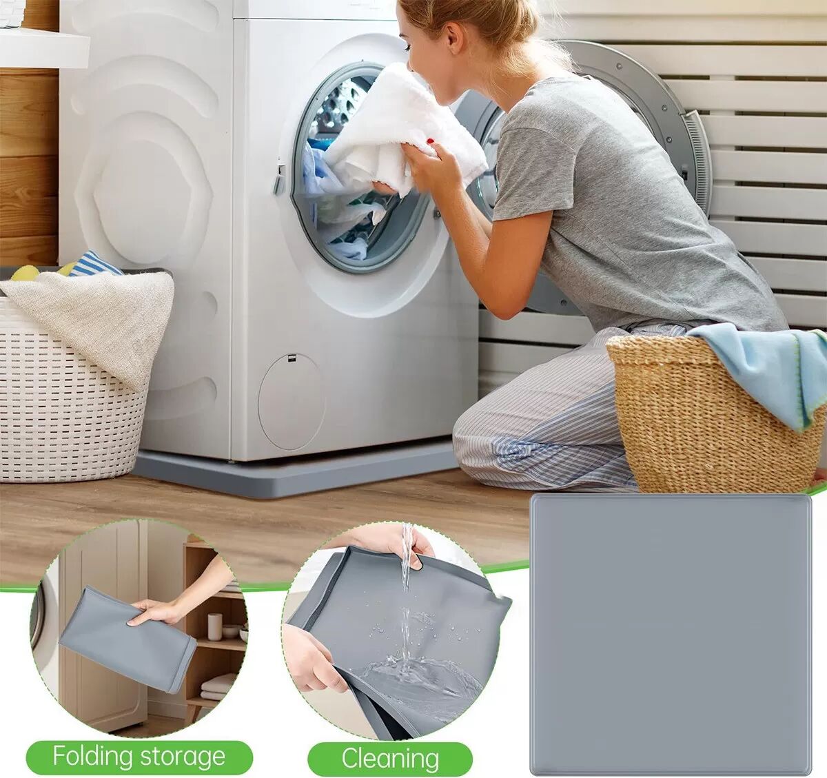 INF Silikon Waschmaschinenmatte - Anti-Vibrations- und wasserdichte Geräteunterlage Grau
