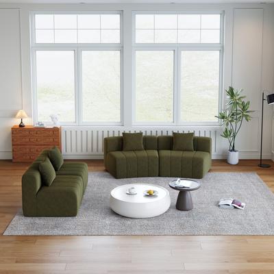 Chenille curved sectional sofa with 4 pillows,Curved Symmetrical Modular Sofa Sectional ,2 curved seats and 2 single seats