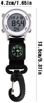Multisell Products Hub Tactical Carabiner Clip Watch With Compass And LED Outdoor Pocket Timepiece silver