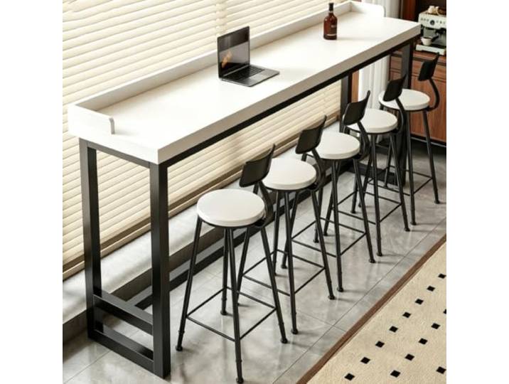 MDEUFYWEGB Massivholz Bartisch，Küchentisch hoch lang，Bartisch Metallgestell Moderner Stehtisch aus Massivholz，Bartisch für Küche und Wohnzimmer(E,200*40cm/78.7*15.7in)