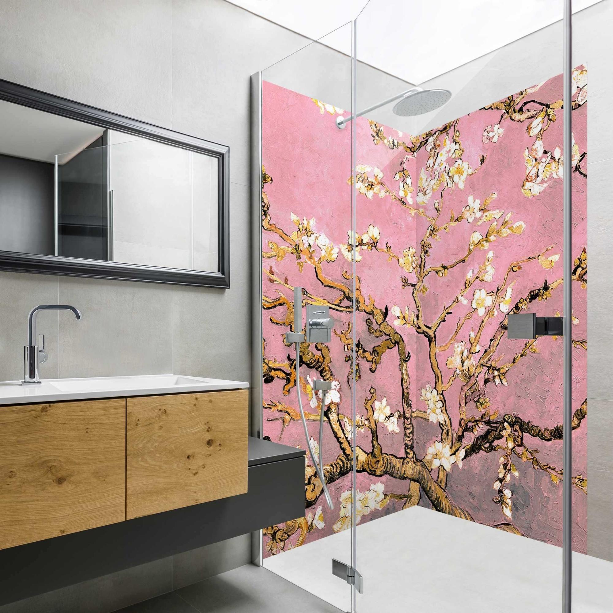 Duschrückwand originell selbstklebend - 0.61 mm Wandpaneel wasserfest Design rosa Badrückwand fugenlos Premium matt 100x210 cm