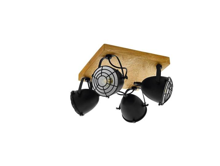 Eglo Strahler, Naturfarben, Schwarz, Holz, Metall, massiv, quadratisch, 30x20.5x30 cm, Lampen & Leuchten, Innenbeleuchtung, Spots & Strahler, Deckenspots