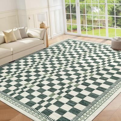Garvee Modern Geometric Checkered Border Area Rug