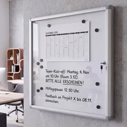 Schaukasten HWC-Q51, Magnettafel Whiteboard Memoboard Pinnwand, Aluminium abschließbar inkl. Zubehör 65x68x7cm