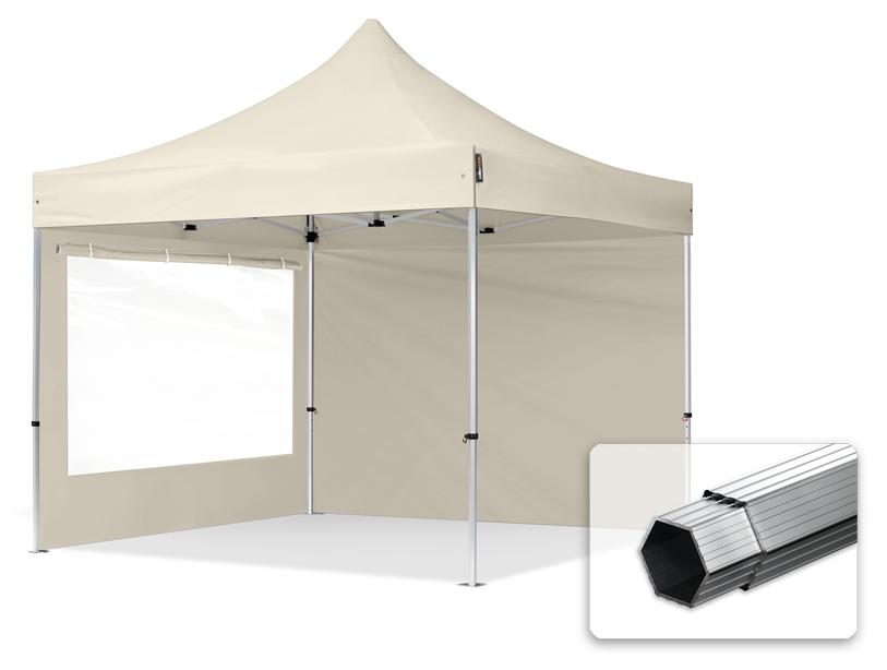 TOOLPORT Faltzelt PROFESSIONAL 3x3 m - mit 2 Seitenteilen (Panoramafenster) Faltpavillon ALU creme