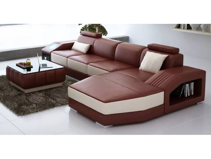Xlmoebel Ecksofa Elegante Ledergarnitur mit Couchtisch für stilvolles Wohnen, Ledergarnitur, Hergestellt in Europa