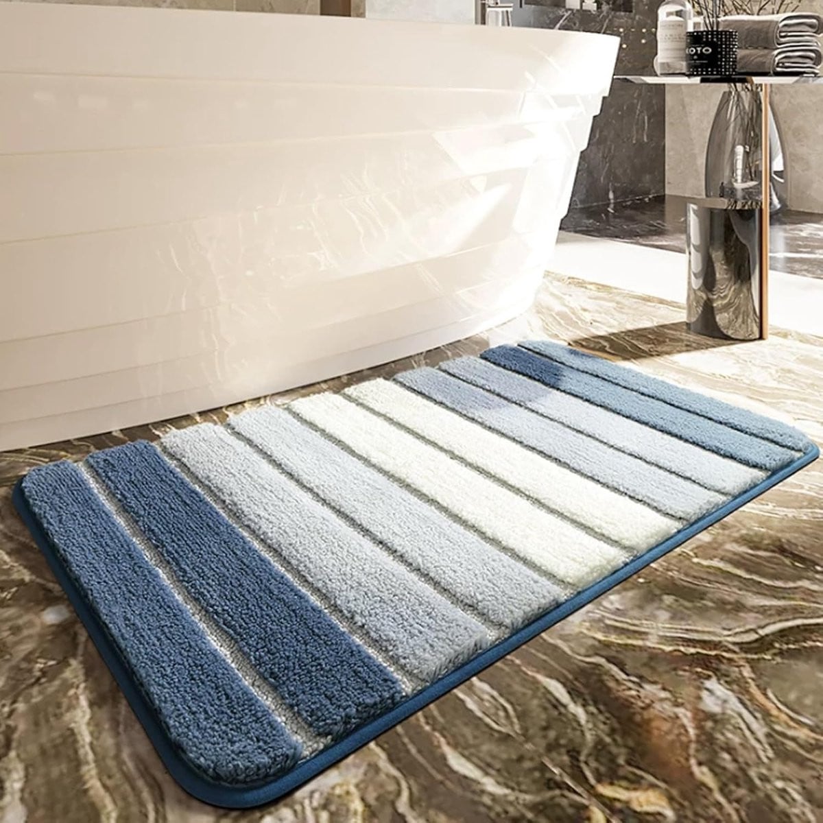 Blauwe super absorberende badmat van 50 x 80 cm