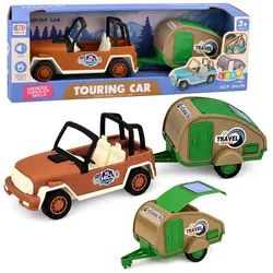 Geländewagen mit Camper-Sounds, grünes und braunes Touristen-Set