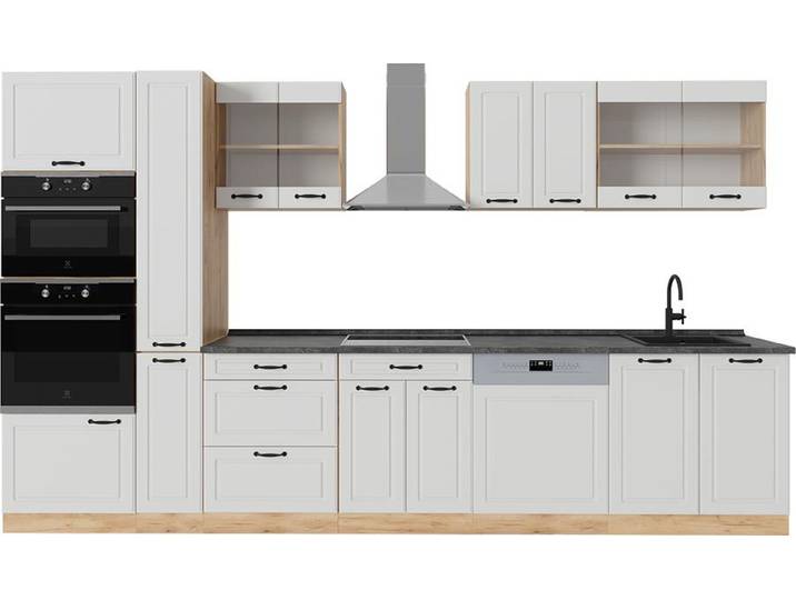 Cuisine complète Vicco R-Line Blanc campagnard/Chêne doré 350cm \, PT Anthracite\, Model 53709