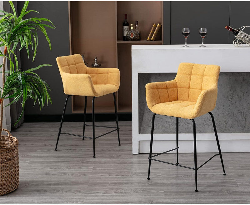 George Oliver Joutel Upholstered Bar Stool Yellow / Yellow 93.5cm H X 55cm W X 50cm D