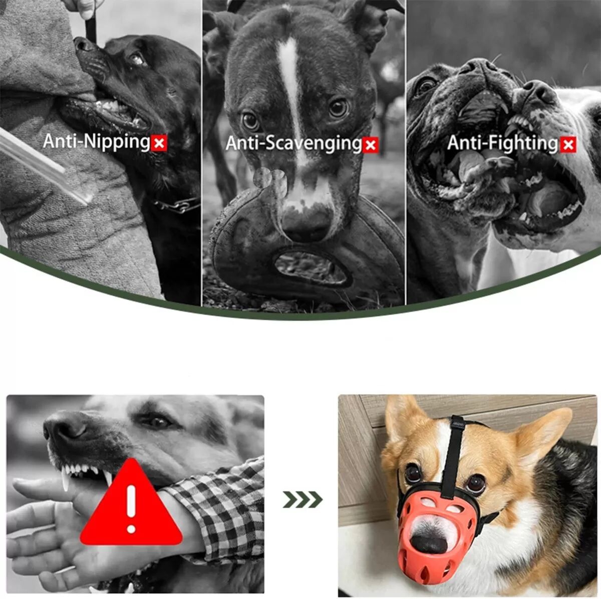 INF Verstellbare Hundemaulkorb: Beißschutz, Bellschutz, Atmungsaktiv & Bequem 6 Schwarz+Grau