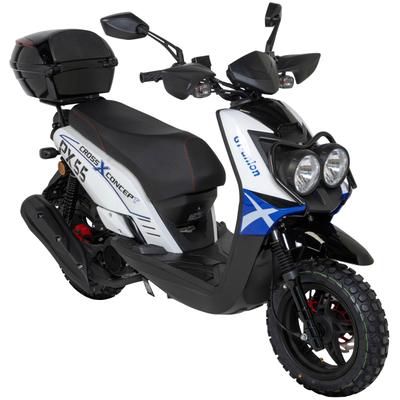 Motorroller GT UNION "PX55 Cross Conzept 125", blau (weiß, blau, schwarz, schwarz), Motorroller, 85 km/h, Luftgekühlter Motor, B:75cm H:115cm L:204cm