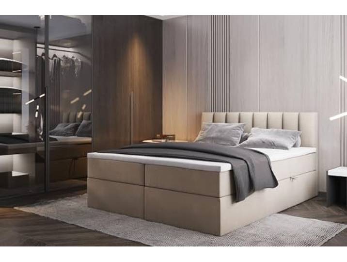 TRADA Boxspringbett mit Bonellmatratze H3 Palermo, 160x200 cm, Beige Elegant Bett mit Matratze, Bettkasten und Topper