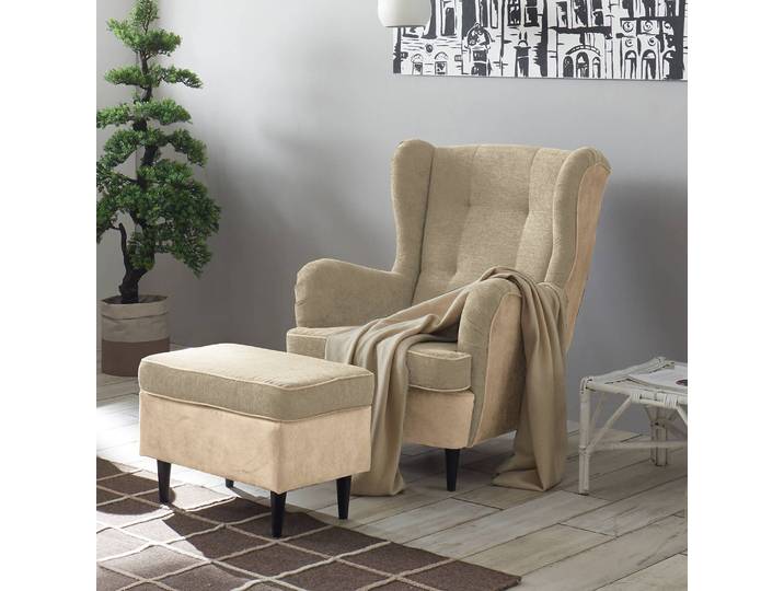 Sessel Beige Microfaser Salvo mit Hocker 78 x 102 x 98cm