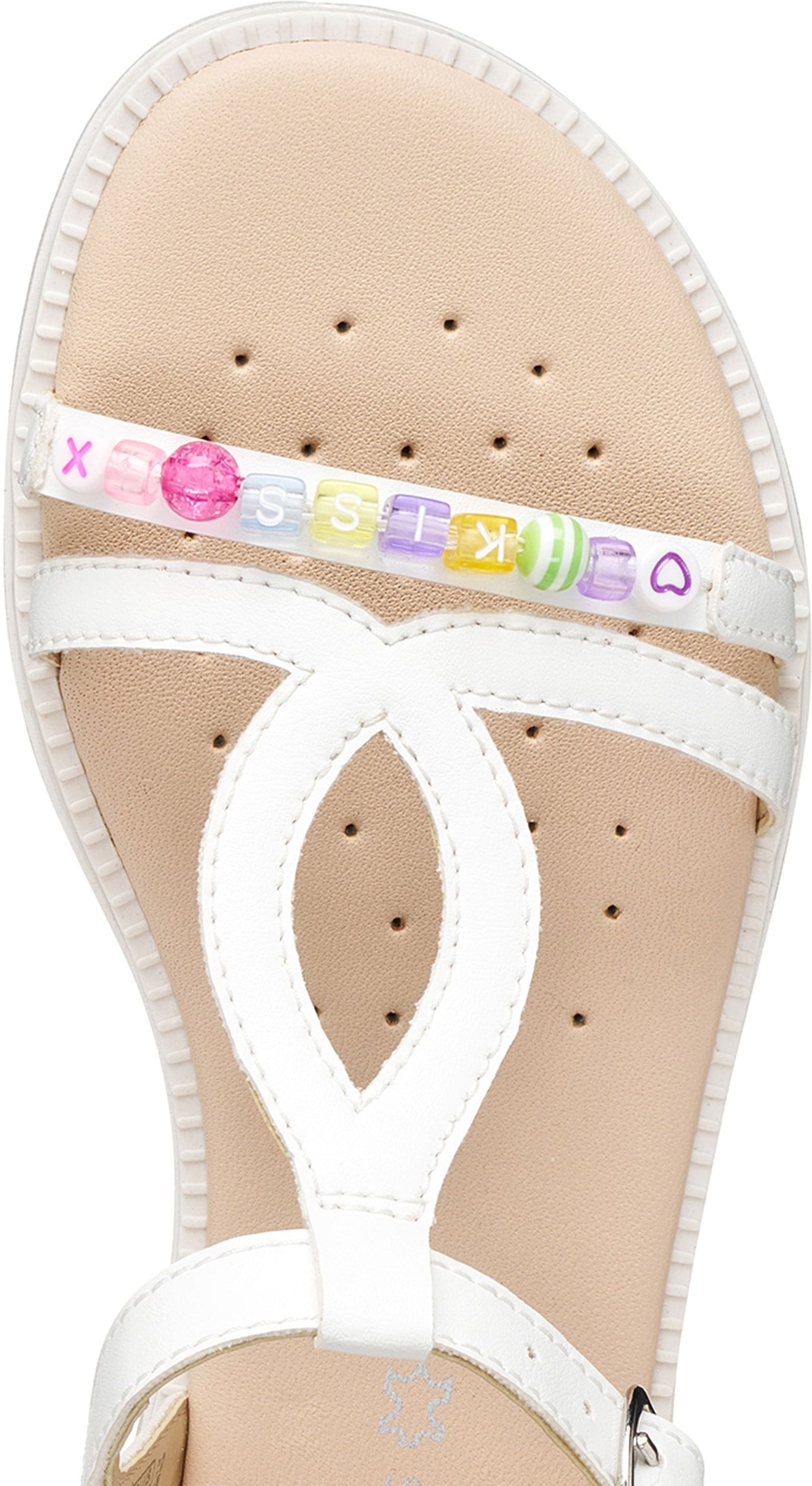 Sandale GEOX "J SANDAL KARLY GIRL", Mädchen, Gr. 32, weiß, Lederimitat, Schuhe Sandale, Sandale mit Fersenriemen, Grössenschablone zum Download weiß 32