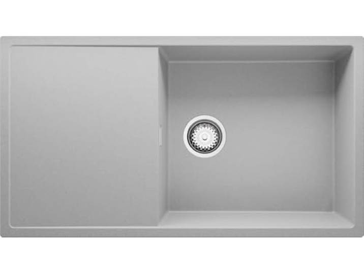PRIMAGRAN Spülbecken ab 60er Unterschrank + Ablauf-Set, 90x50cm Set: Ablauf-Set (Siphon, Ablaufgarnitur, Überlauf) + Granitspüle 1 Becken - Ibiza , Grau