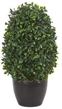 "Nearly Natural 13"" Boxwood Topiary Artificial Plant UV Resistant (Indoor/Outdoor) - Green"